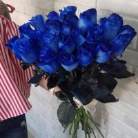 Букет 21 синяя роза с лентами R660